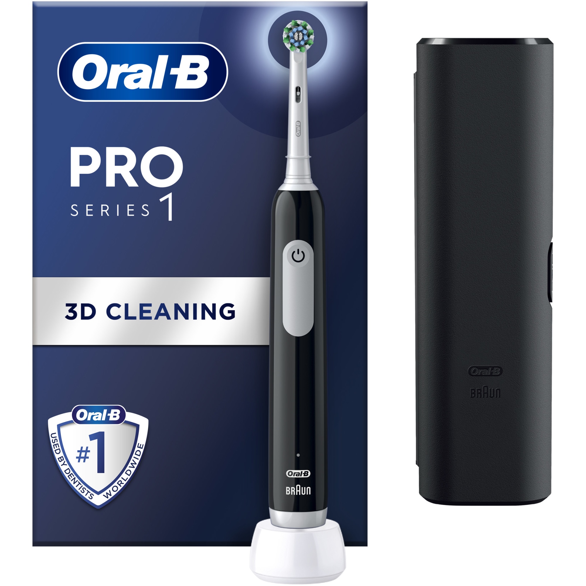 Oral-B Pro 1 Electric Toothbrush, 3D Clean, 3 Programs, 1 Brush Head, Travel Kit, Black