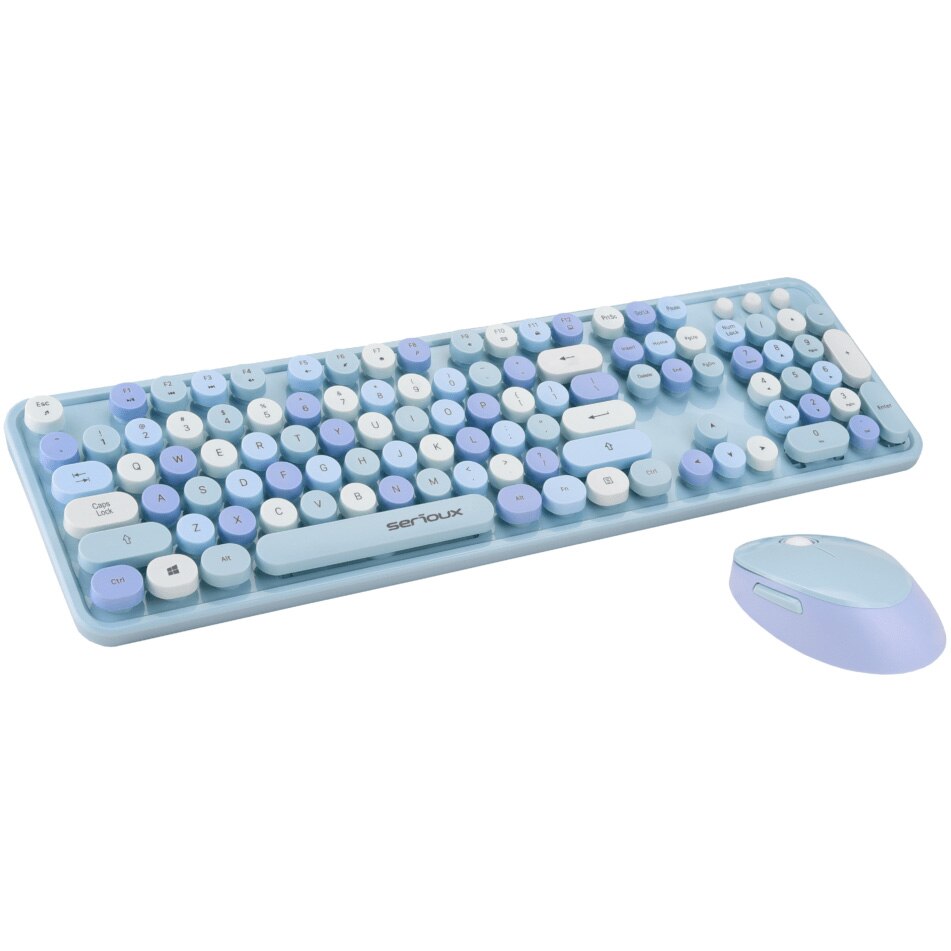 Serioux Retro wireless keyboard + mouse kit, blue