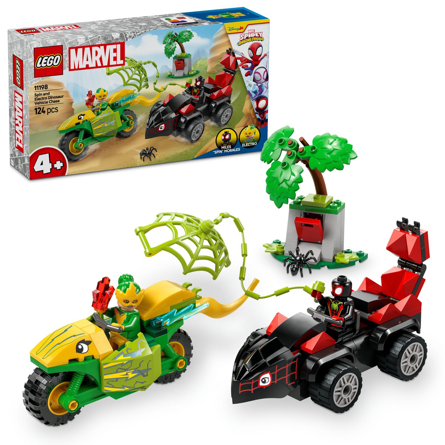 LEGO® Marvel - Spin si Electro intr-o urmarire cu dino-vehicule 11198, 124 piese