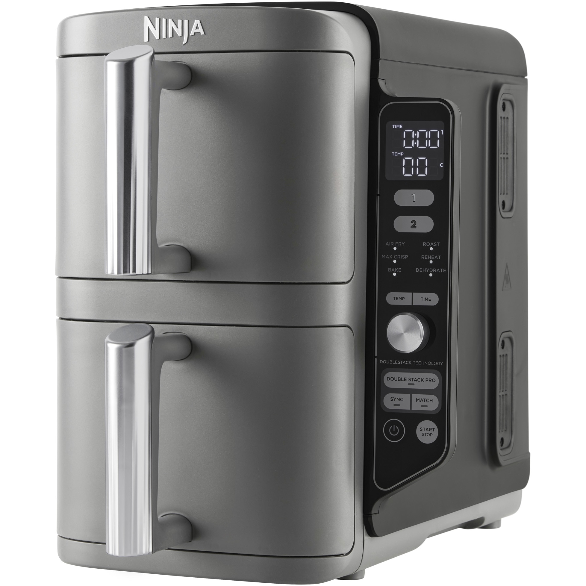 Ninja Double Stack XL hot air fryer, 2470 W, 9.5 liter capacity, temperature range 40 - 240 °C, two cooking zones, 6 programs, gray