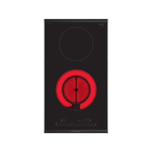 Plita incorporabila Bosch PKF375FP2E, Vitroceramica, 2 zone de gatit, HighSpeed, 30 cm, Negru
