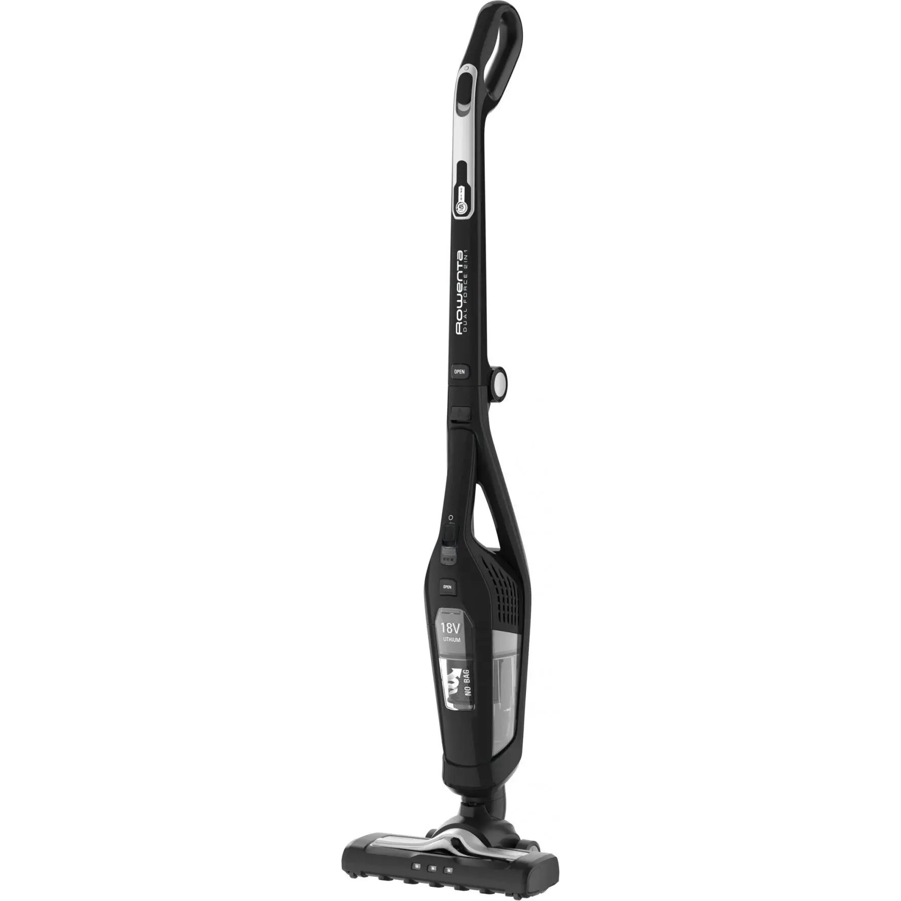 Vertical vacuum cleaner Rowenta Dual Force 2in1 RH6735WH, 40W, 18V, max 45 min, recharge 5 hours, LED lighting, foldable, container 06L, foam filter, black