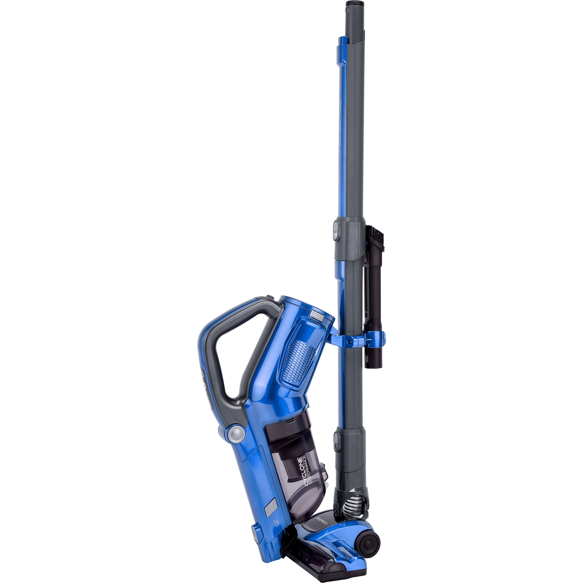 Daewoo 9 in 1 RSH-310GB-1 upright vacuum cleaner, 130 W power, 0.6 liter dust container, HEPA filter, Lithium-Ion 22.2 volts, 30 minute autonomy, 4 hour charging time, removable battery, 2 power levels, Blue
