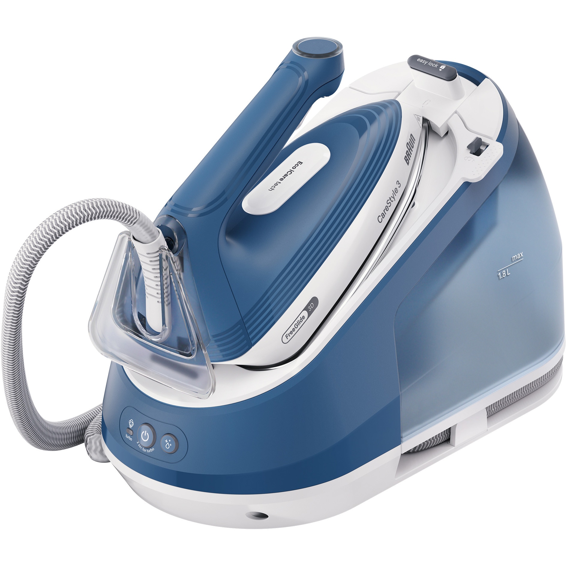 Braun CareStyle 3 IS3255BL ironing station, 2200W, 7 bars, variable steam 130g/min, steam jet 480g/min, removable tank 1.8L, Eco iCare technology, FreeGlide technology, EloxalPlus soleplate, Easy CalcClean descaling system, automatic shut-off, blue