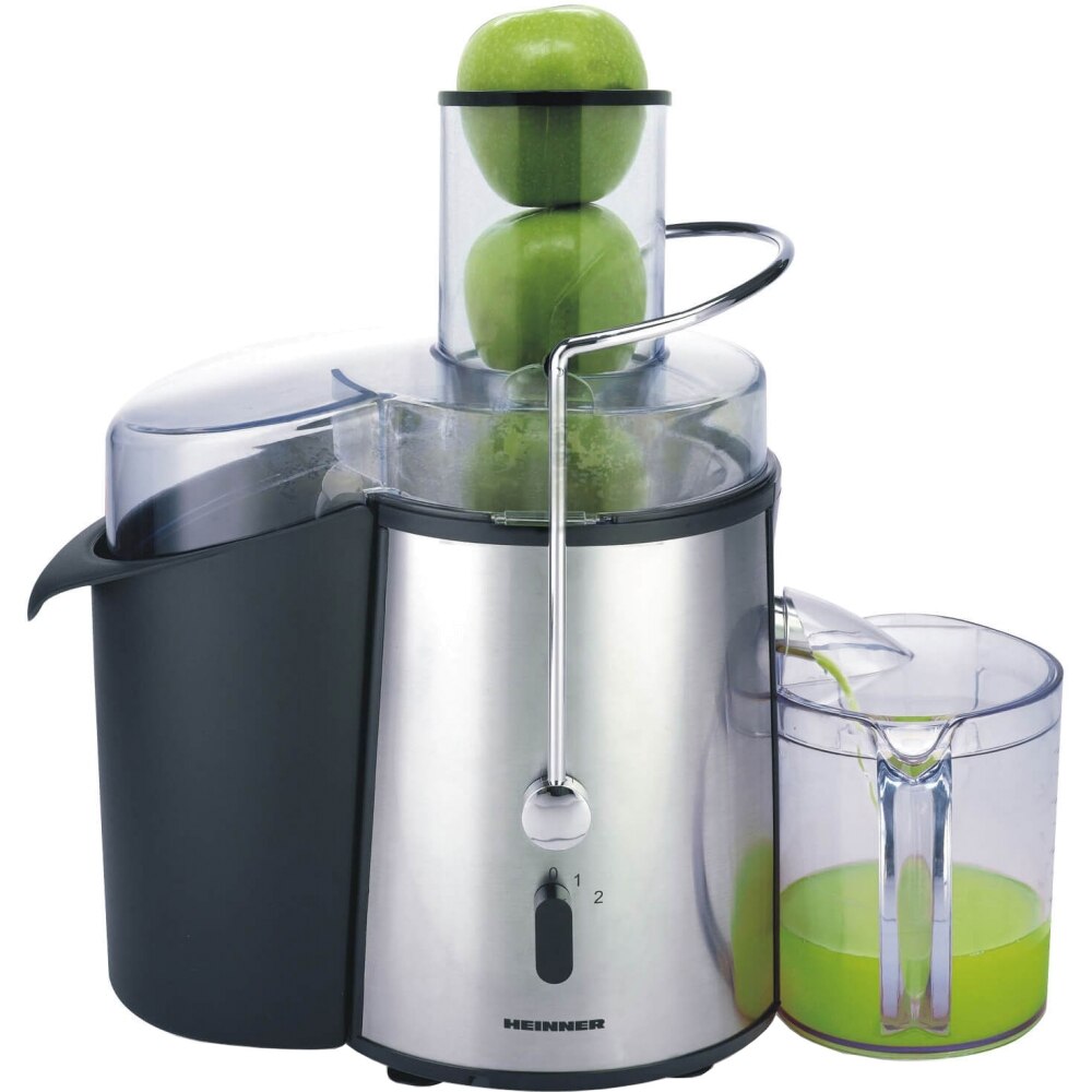 Fruit and vegetable juicer Heinner XF1000SS, 1000 W, Juice container 1 l, Pulp container 2 l, 2 Speeds, Feed tube 75 mm, Stainless steel