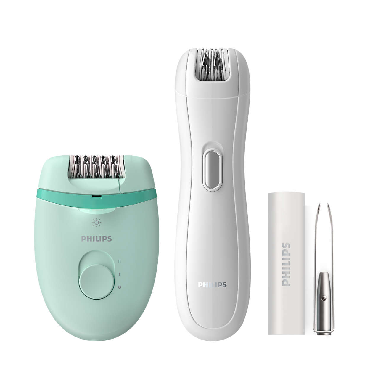 Set epilator Philips Satinelle BRP529/00, 2 setari de viteza, tehnologie Opti-light, mini epilator inclus, penseta cu lumina si oglinda integrate, Turcoaz