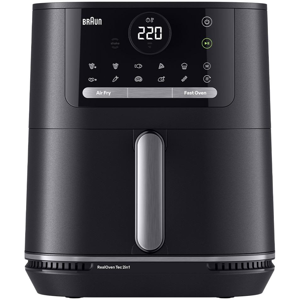 Hot air fryer, oil-free, Braun MultiFry 5 HF5050, 2in1: air fryer and oven, 2000W, 6 L, RealOven technology, 15 automatic programs, adjustable temperature, digital display, automatic shut-off, black