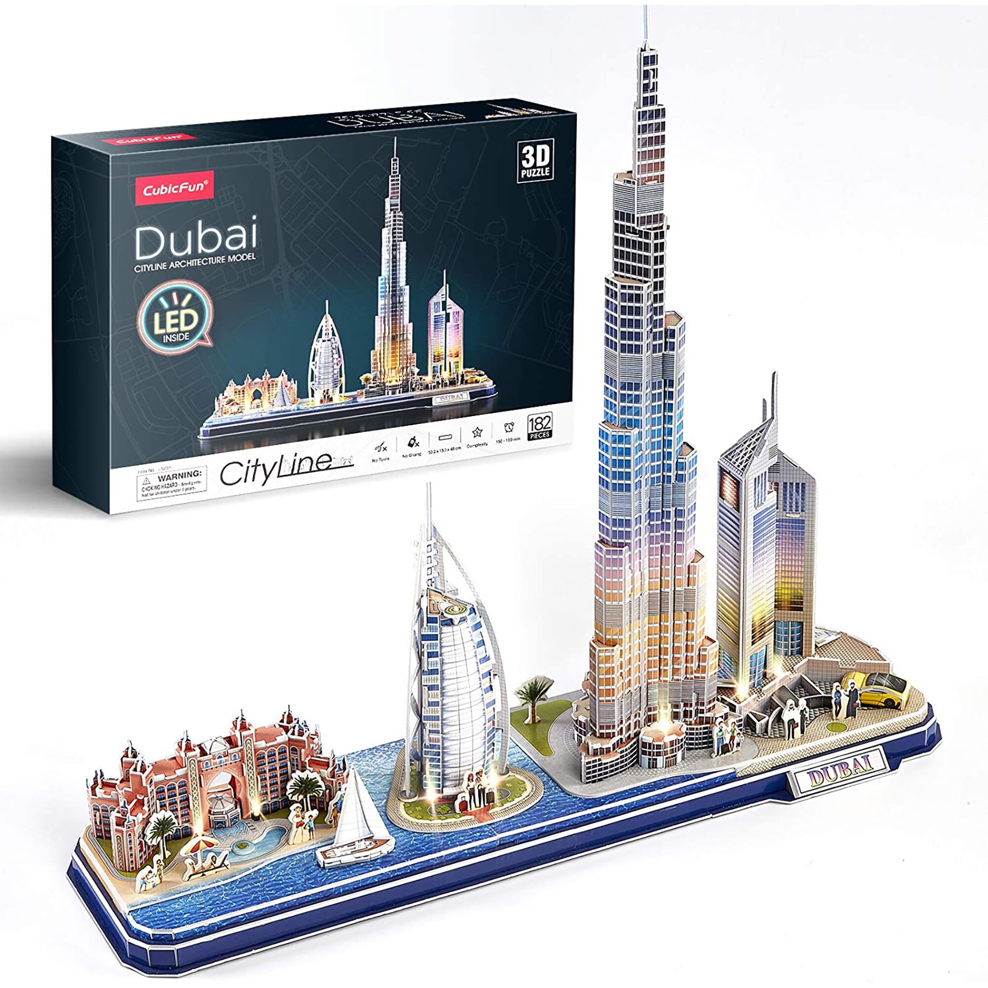 3D Cubic Fun LED Puzzle - City Line, Dubai, 182 pieces