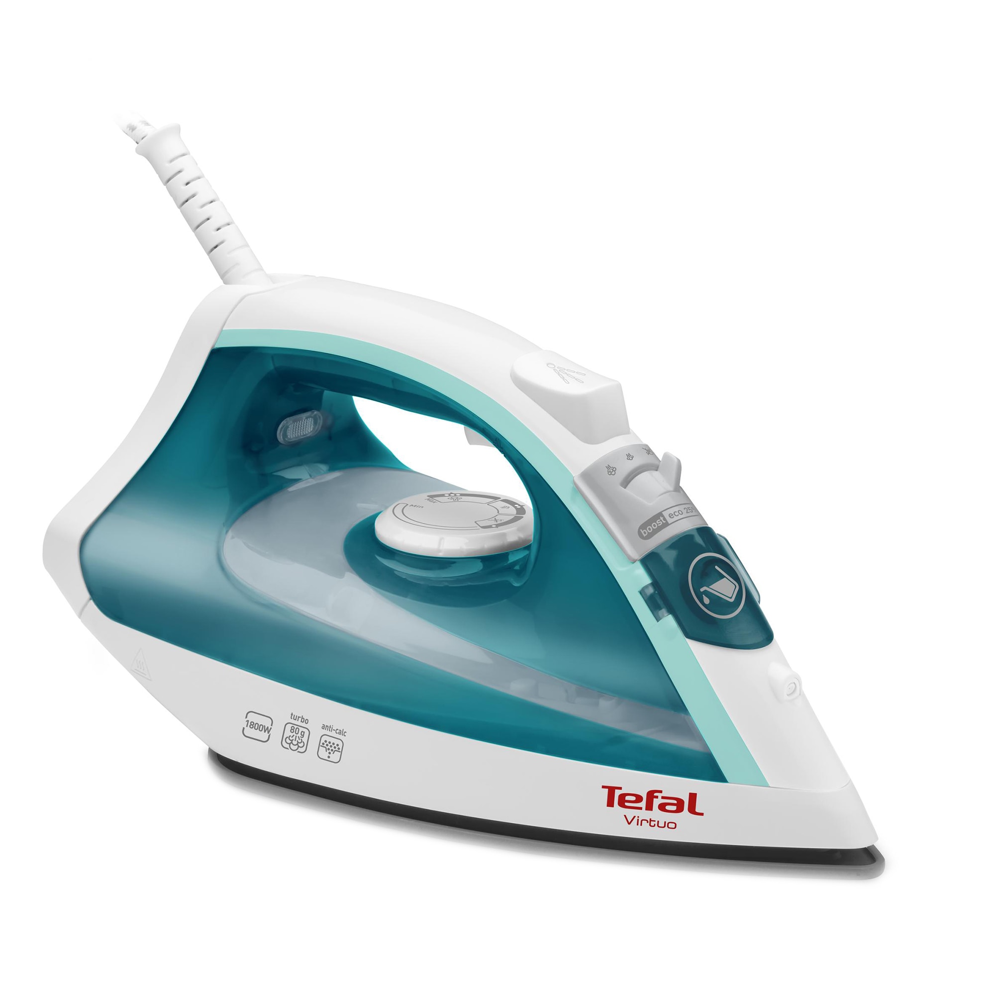 Iron Tefal Virtuo FV1710, 1800W, water tank 02L, steam jet 80gmin, variable steam 20gmin, anti-limescale function, White