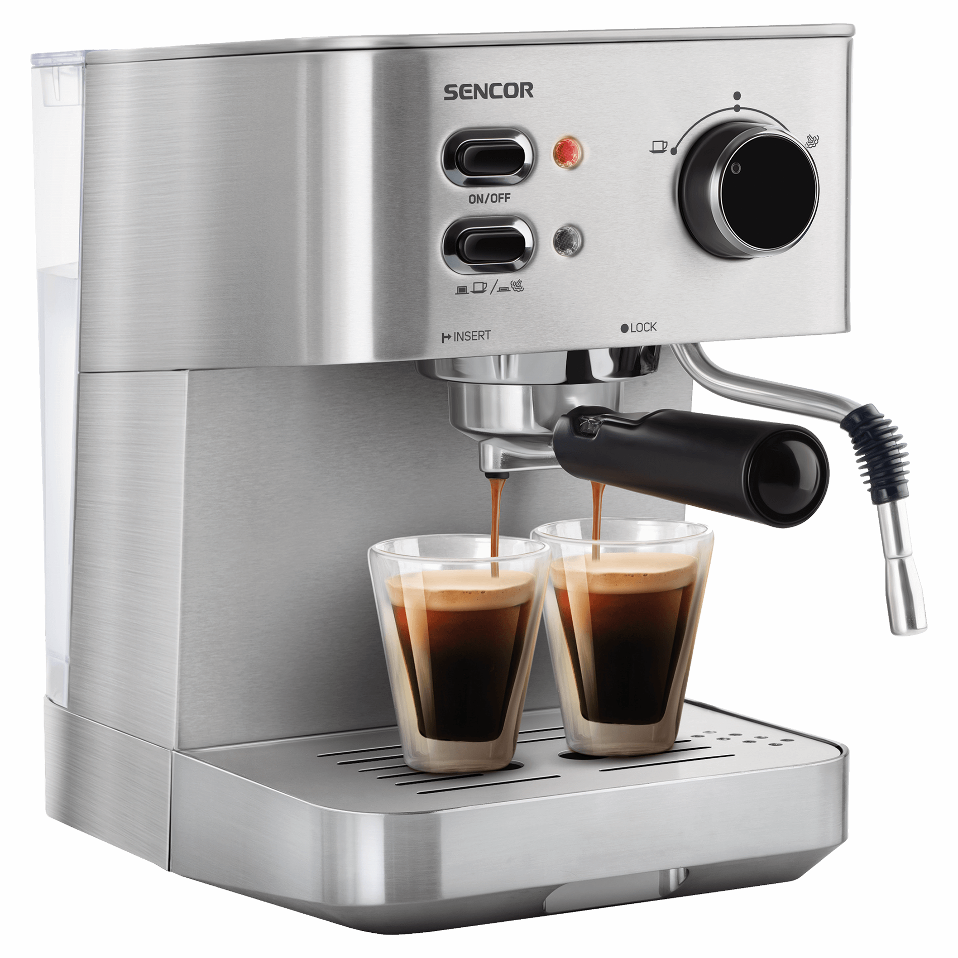 Coffee espresso machine, Sencor, 15 bar, Stainless steel housing, Grey