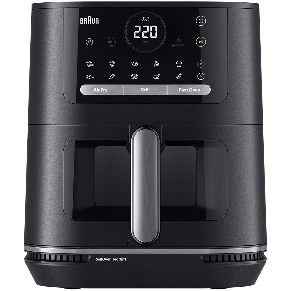 Hot air fryer, oil-free, Braun MultiFry 5 HF5073, 3in1: air fryer, grill and oven, 2000 W, 6 L, RealOven technology, 20 automatic programs, adjustable temperature, digital display, automatic shut-off, black