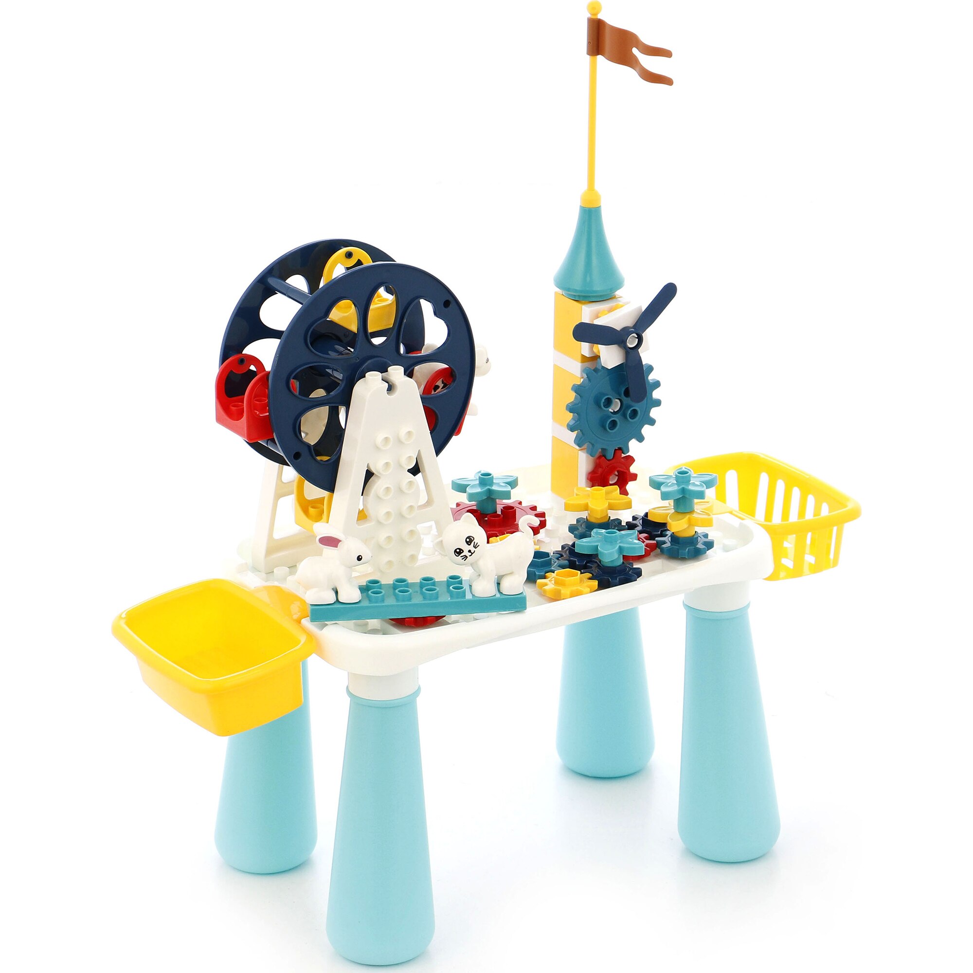 Set masuta multifunctionala Mappy cu 66 cuburi de constructie