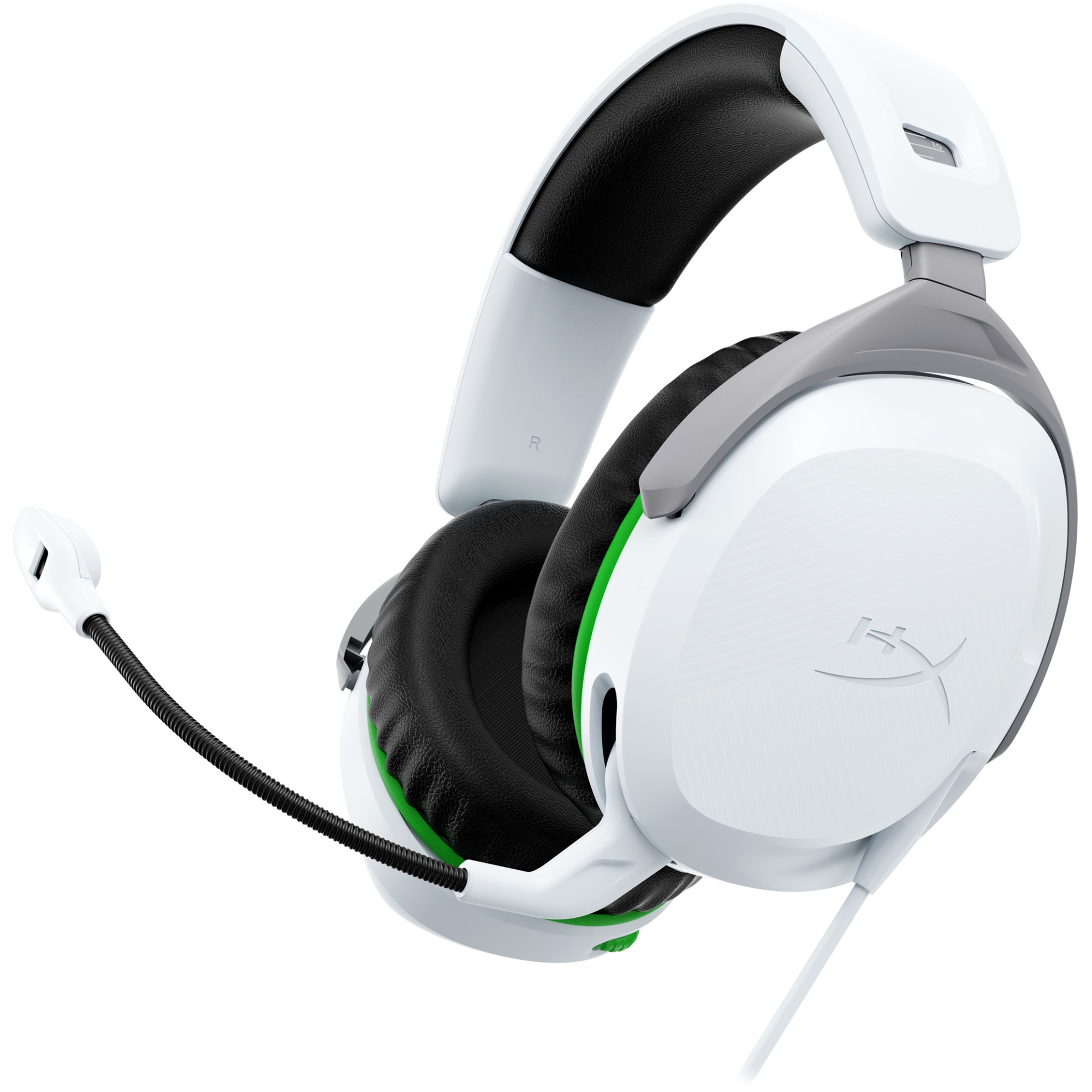 Casti gaming cu fir HyperX CloudX Stinger 2 Xbox, jack 3,5mm pentru conectare direct la controller, drivere 50mm, slidere gradate, microfon cu noise cancelling, spuma cu memorie, alb