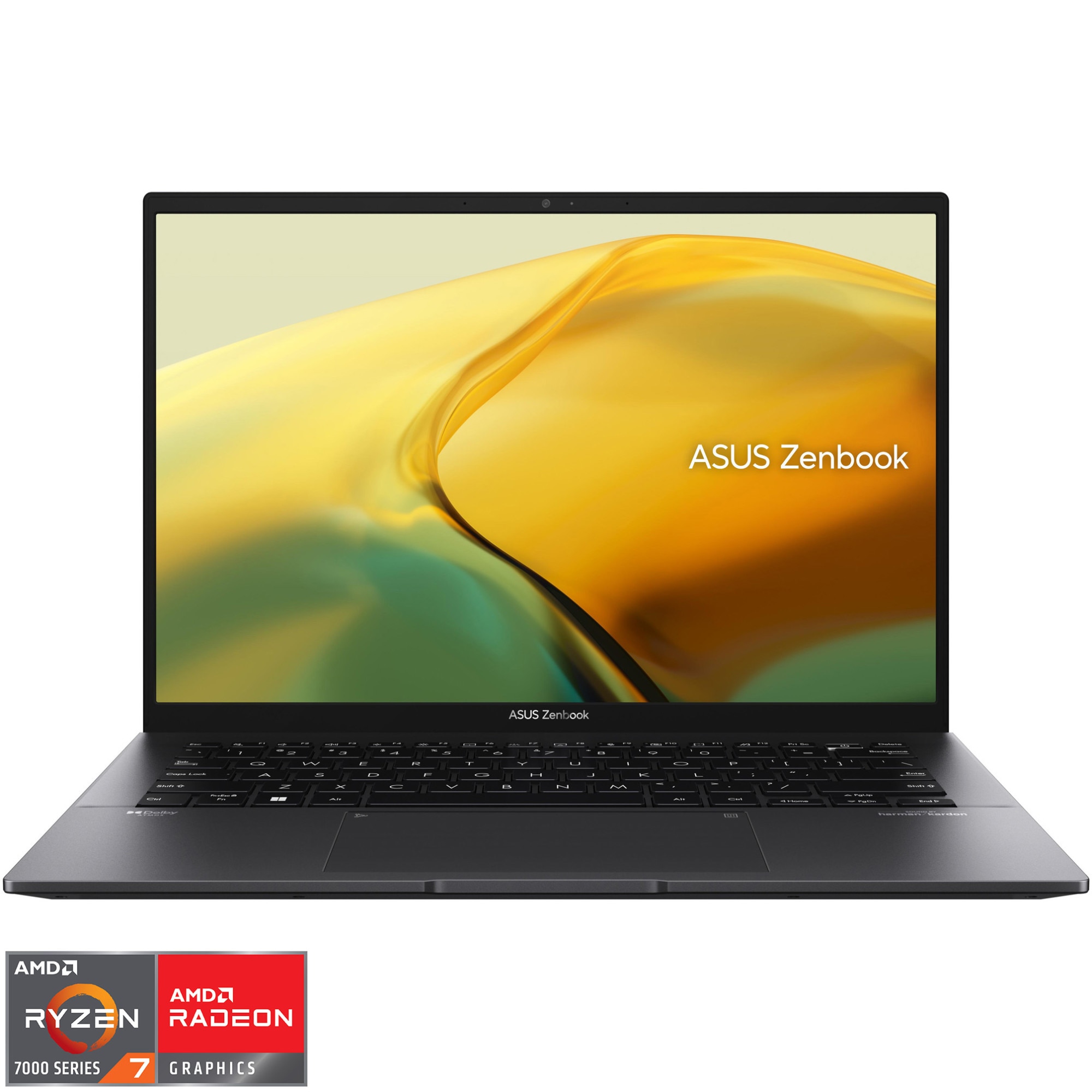 Laptop ultraportabil ASUS Zenbook 14 UM3402YA cu procesor AMD Ryzen 7 7730U pana la 450 GHz, 14", WQXGA, IPS, 16GB, 1TB SSD, AMD Radeon Graphics, No OS, Jade Black, Garantie extinsa 3 ani