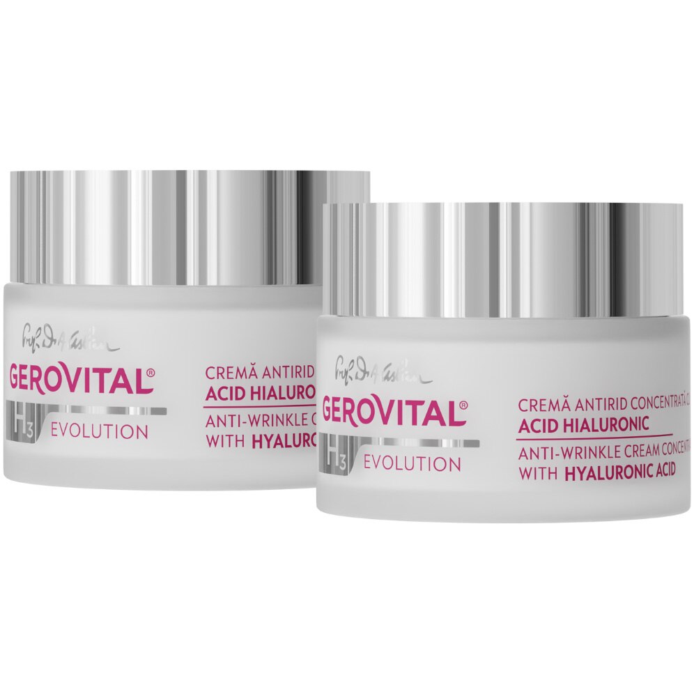 Gerovital H3 Evolution gift package: Anti-wrinkle cream with Hyaluronic Acid 3% 50ml + Anti-wrinkle cream with Hyaluronic Acid 3% 50 ml