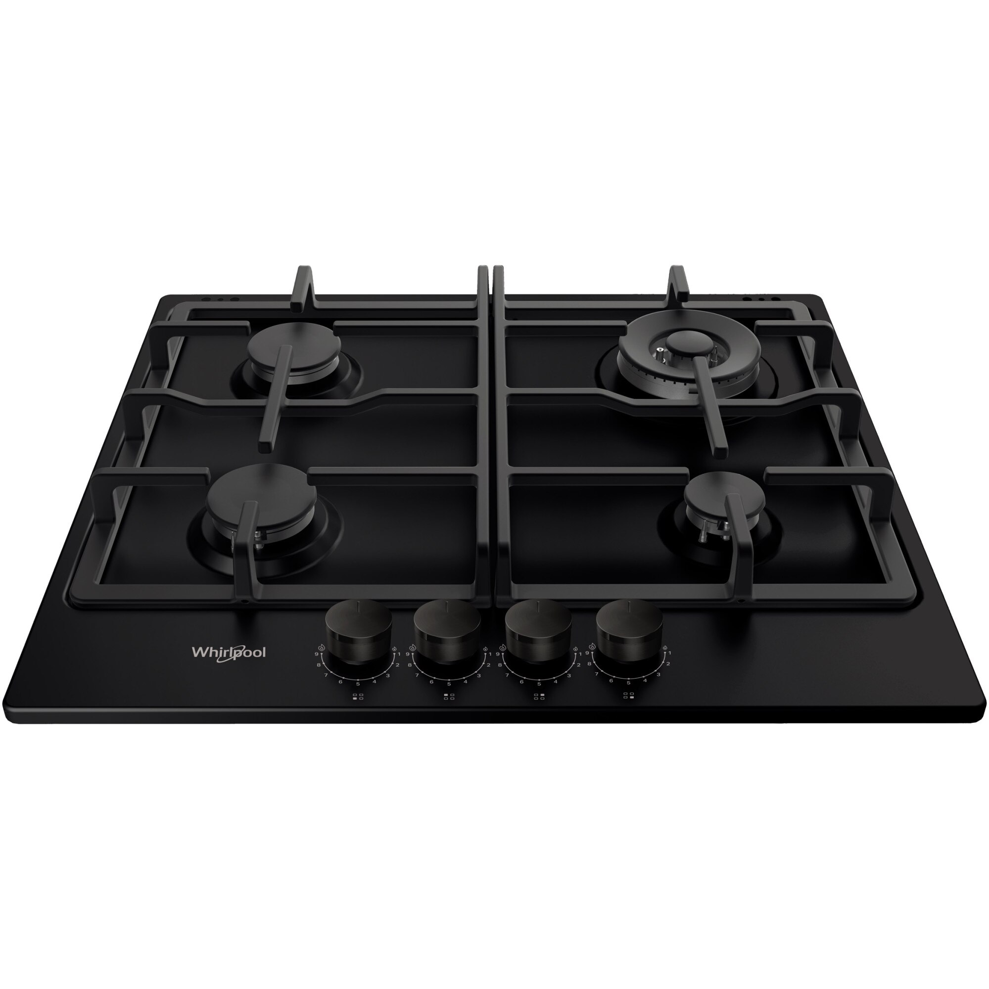 Plita incorporabila Whirlpool TKRL 661 NB, Gaz, 4 zone gatit, Gratar fonta, Aprindere electrica, 60 cm, Negru