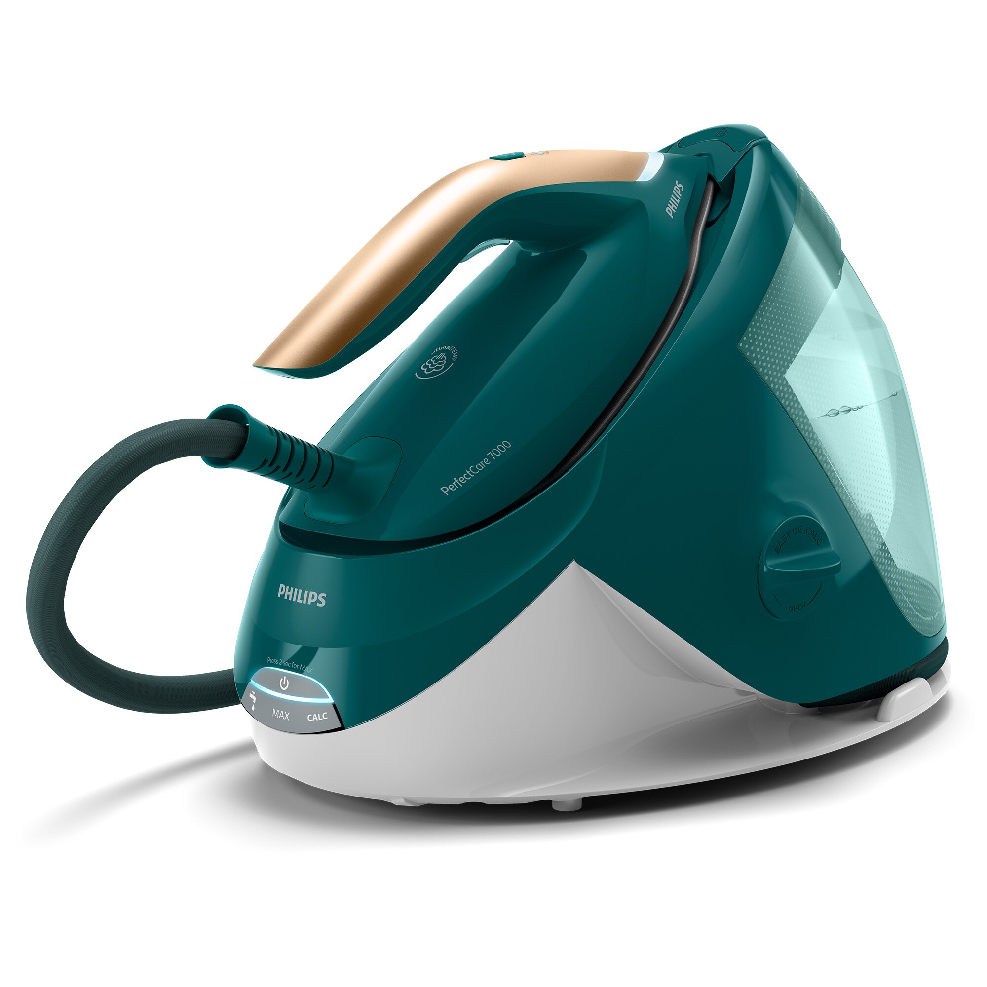 Philips PerfectCare Series 7000 Steam Iron PSG7140/70, 2100W, 8 bars, 120 g/min continuous steam, 600 g steam boost, SteamGlide Elite soleplate, Automatic shut-off, Easy De-calc Plus function, OptimalTemp technology, white/green