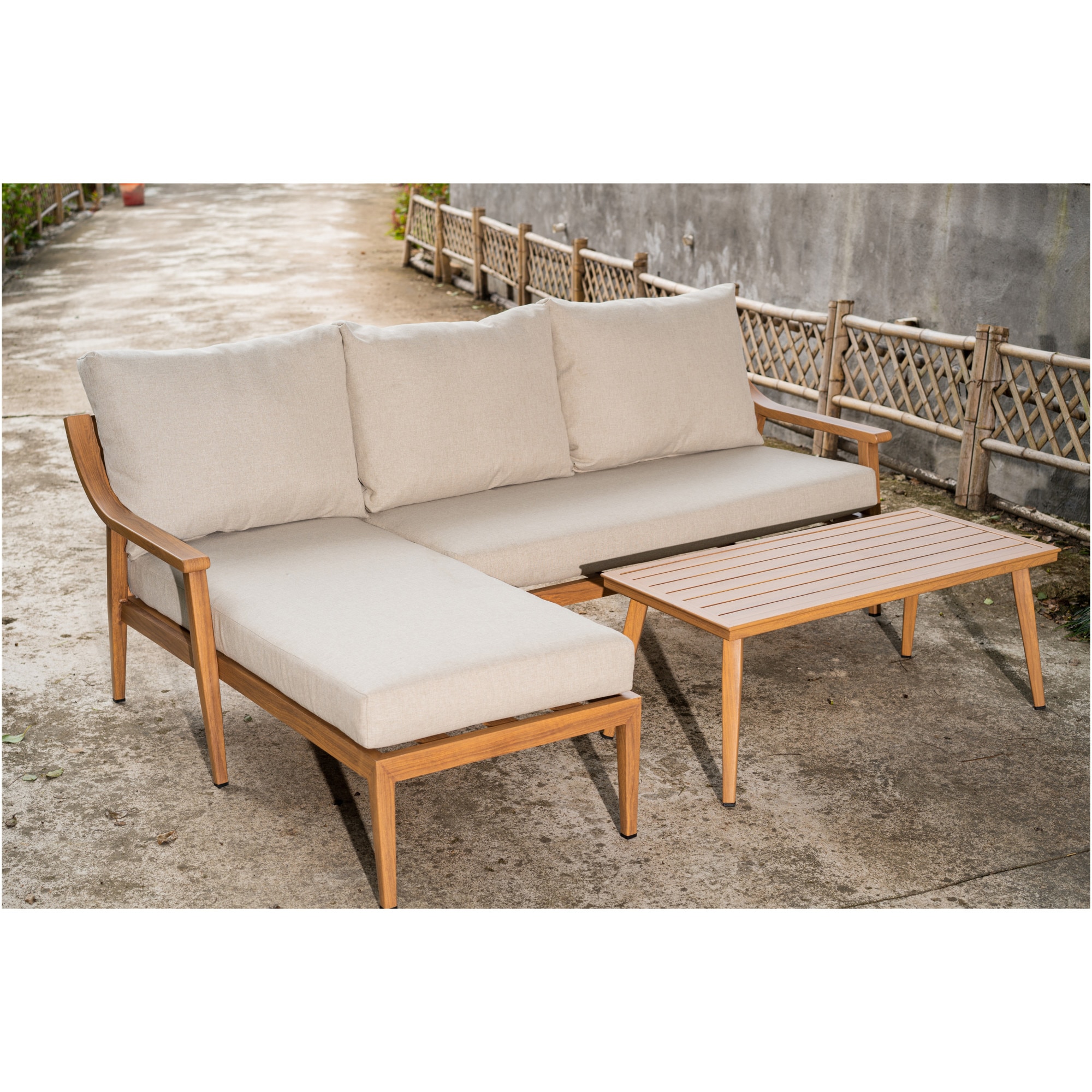 Set mobilier Kring Genova colțar aluminiu, dim. 204x146x72 cm, masă cafea 100x47x40 cm, cu perne.