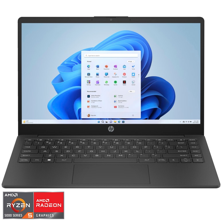 Laptop HP 14em0008nq cu procesor AMD Ryzen 5 7520U pana la 43 GHz, 14", Full HD, 8GB DDR5, 256GB SSD, AMD Radeon Graphics, Windows 11 Home, Smoky Black