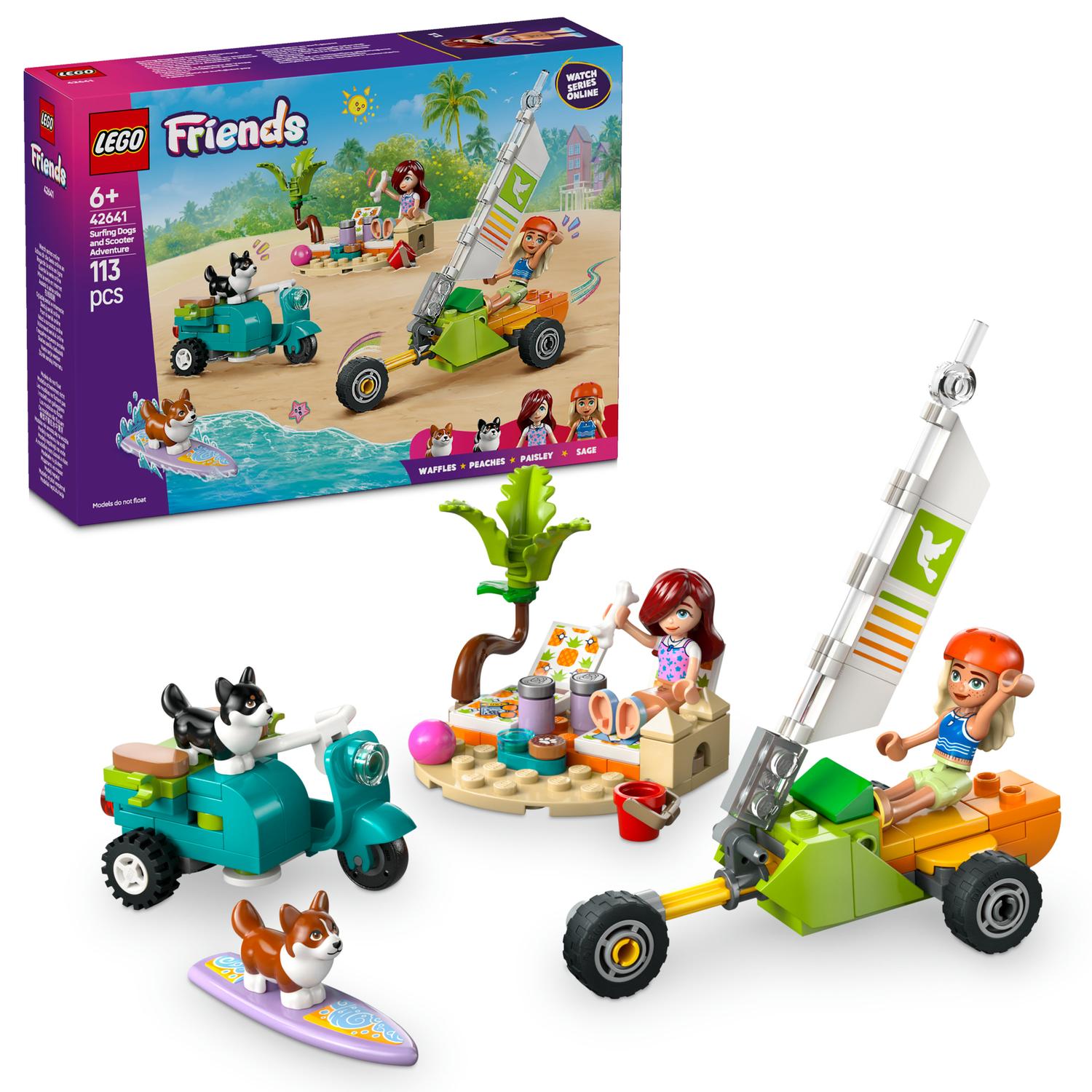 LEGO® Friends - Aventuri cu catei la surfing si pe scuter 42641, 113 piese
