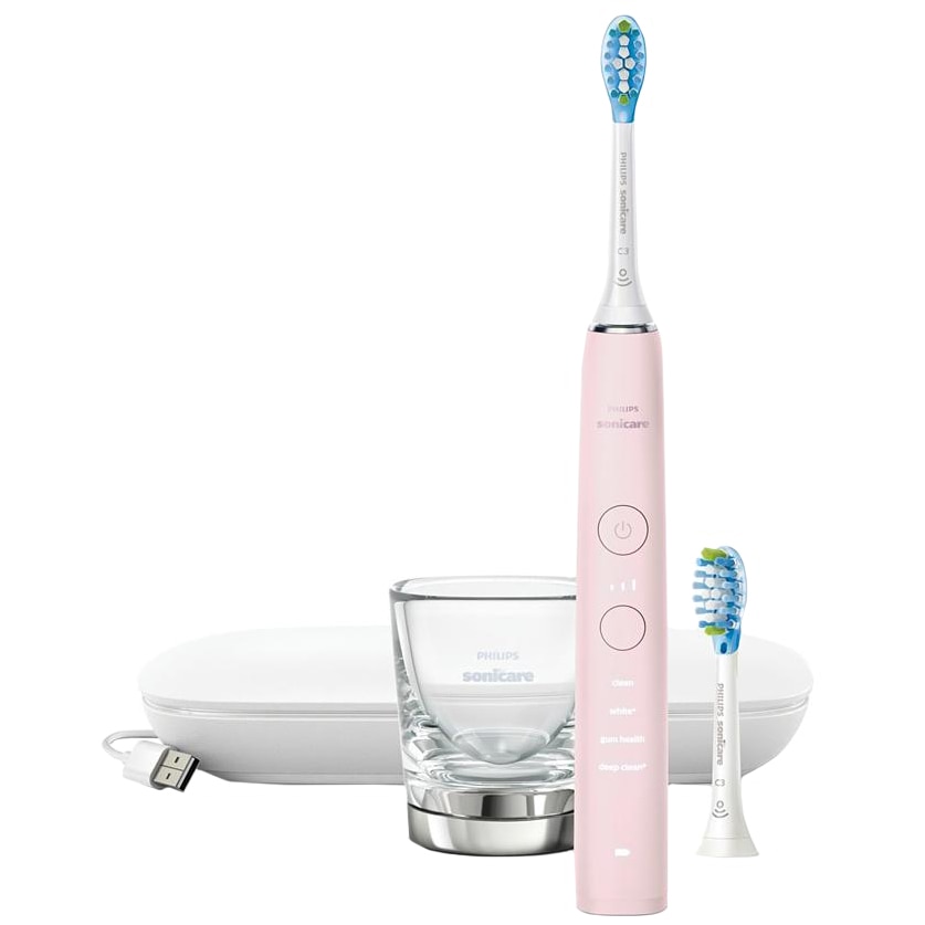 Sonic electric toothbrush Philips Sonicare DiamondClean HX991129, 62000 moves/min, 4 modes, 3 intensities, app-connected, pressure sensor, BrushSync, 1 brush head, case, charging cup, Pink