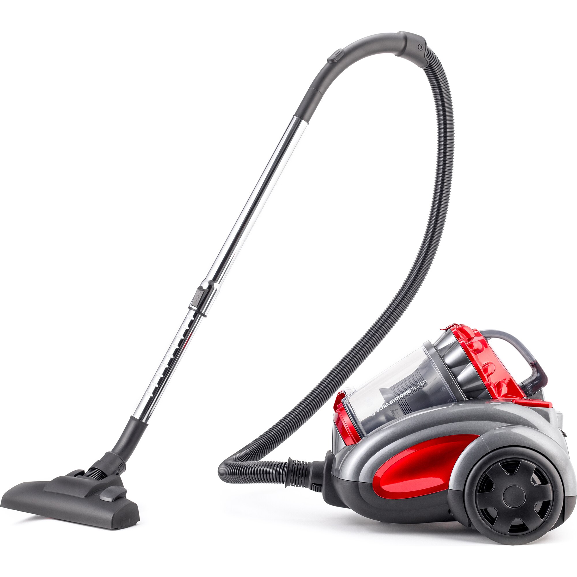 Daewoo bagless vacuum cleaner, 800 W, 2.5 liter dust container, metal telescopic tube, 160 W suction power, cyclonic suction, HEPA filter, standard brush + 2 small brushes, cable length 6 meters, red