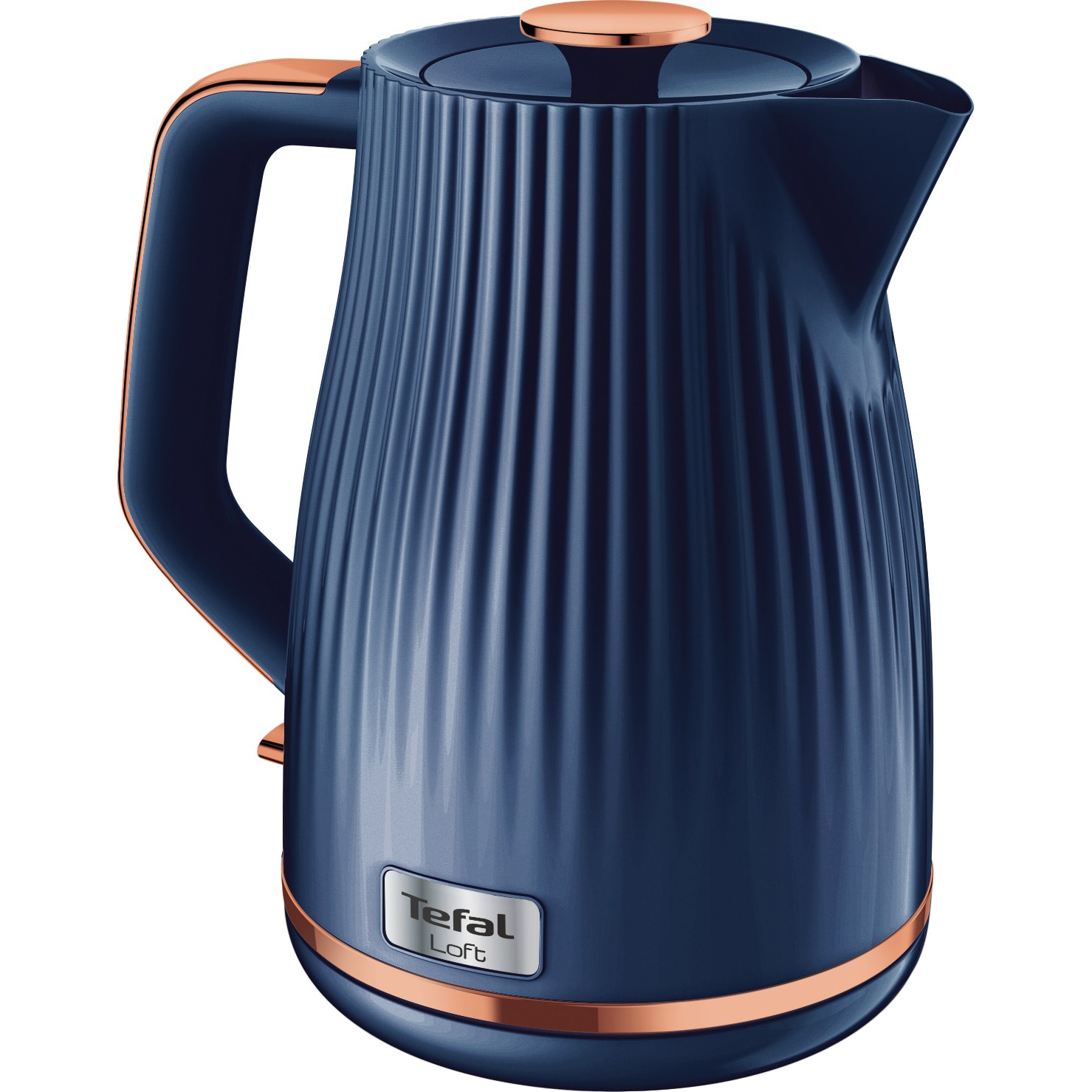 Tefal Loft KO251430 kettle, 2400W, 1.7L capacity, removable lid, anti-scale filter, rotating base, water level indicator, blue