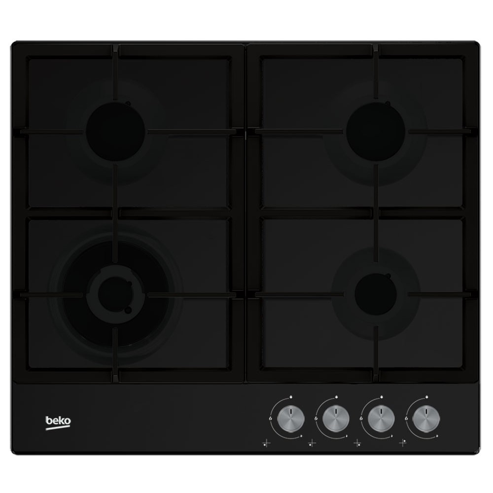 Plita incorporabila Beko HIAW64225SB, Gaz, 4 arzatoare, Gratar de fonta, Negru