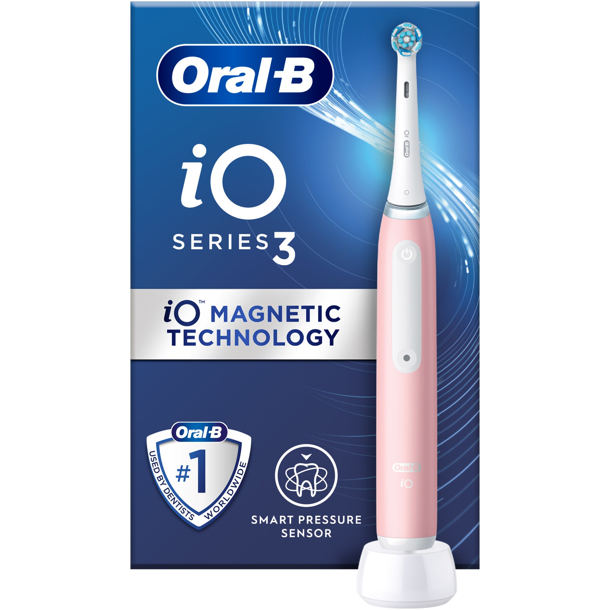 Oral-B iO3 Electric Toothbrush, Magnetic &amp; Micro-Vibration, Smart Pressure Sensor, 3 Modes, Pink
