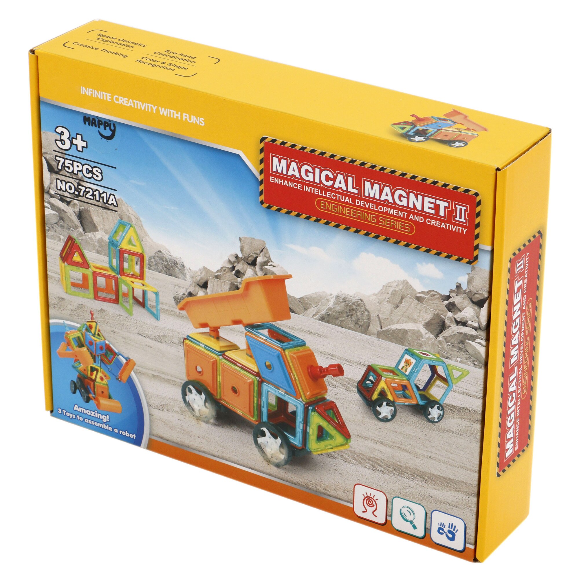 Set de constructie Mappy Magical Magnet Vehicule, 75 piese