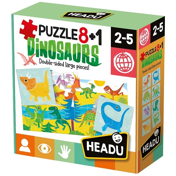 Puzzle Headu Teacher Tested - Dinozaurii, 2 fete, 8+1