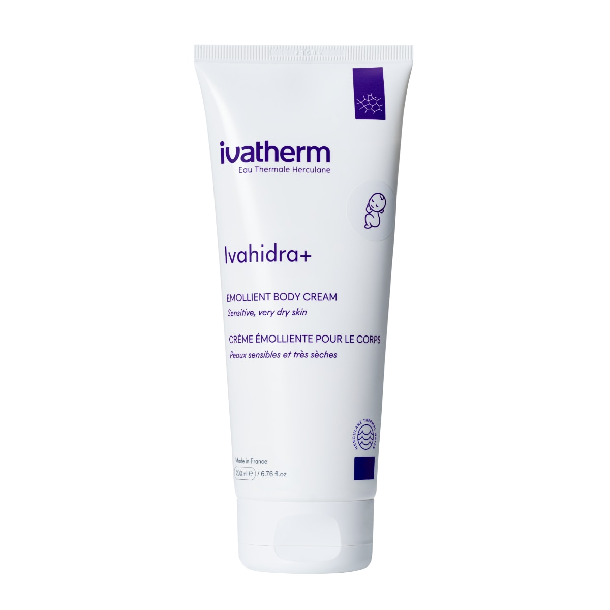 Crema hidratanta pentru corp Ivahidra+, Ivatherm, pentru piele uscata si foarte uscata, potrivita pentru adulti, copii si bebelusi, 200 ml