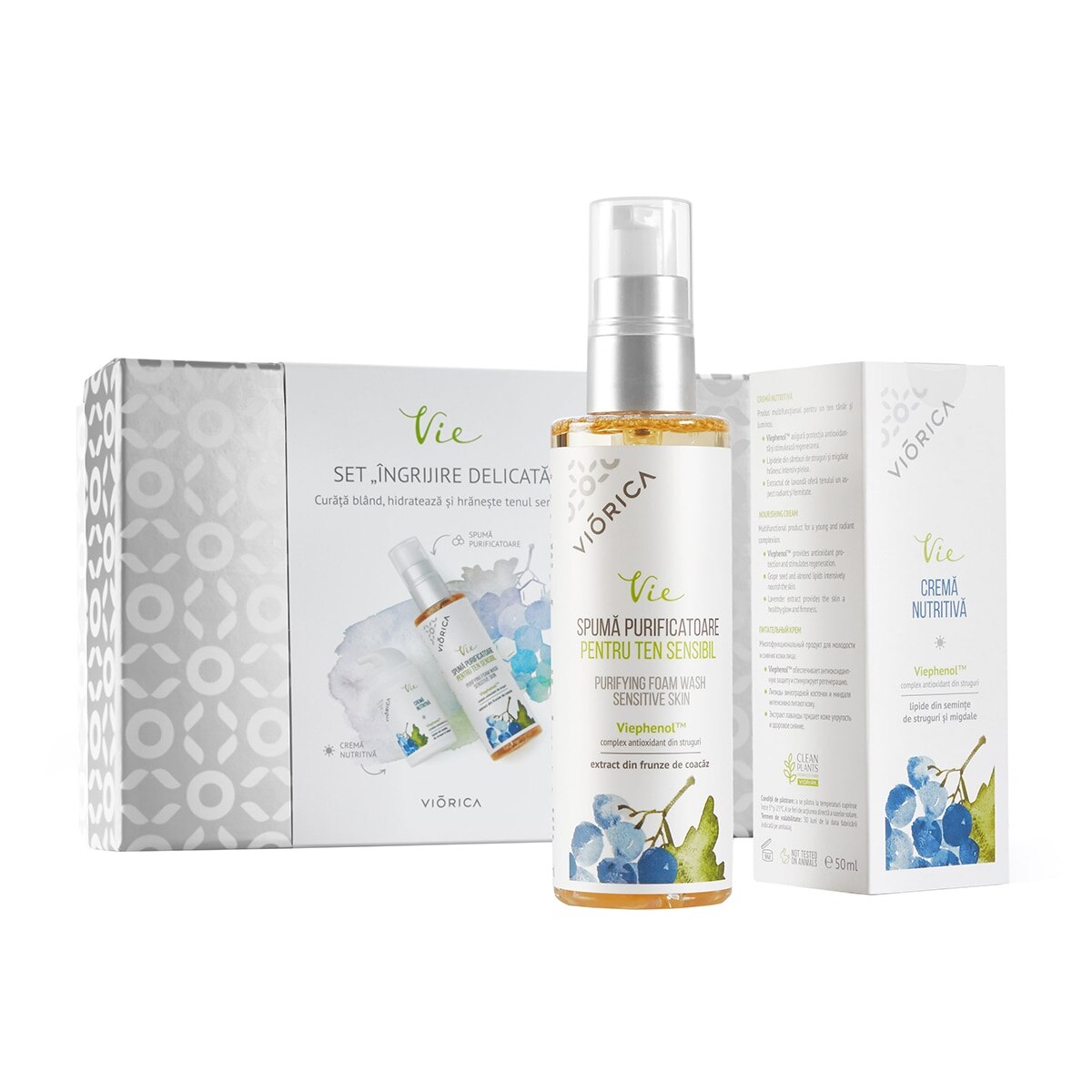 Set no.4 for the face, Delicate Care: Viorica Vie, Purifying Foam, 200 ml &amp; Nourishing Cream, 50 ml