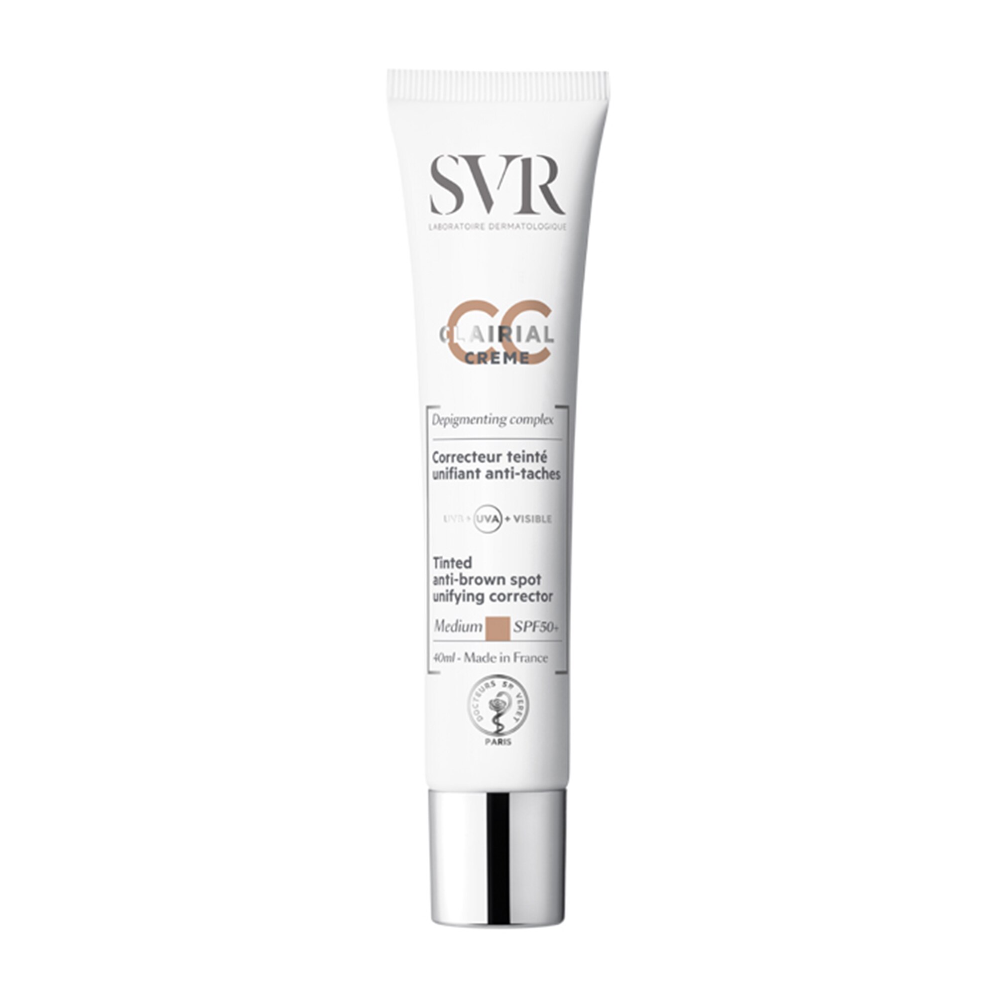 Crema SVR Clairial CC SPF50 medium pentru corectarea petelor brune, 40 ml
