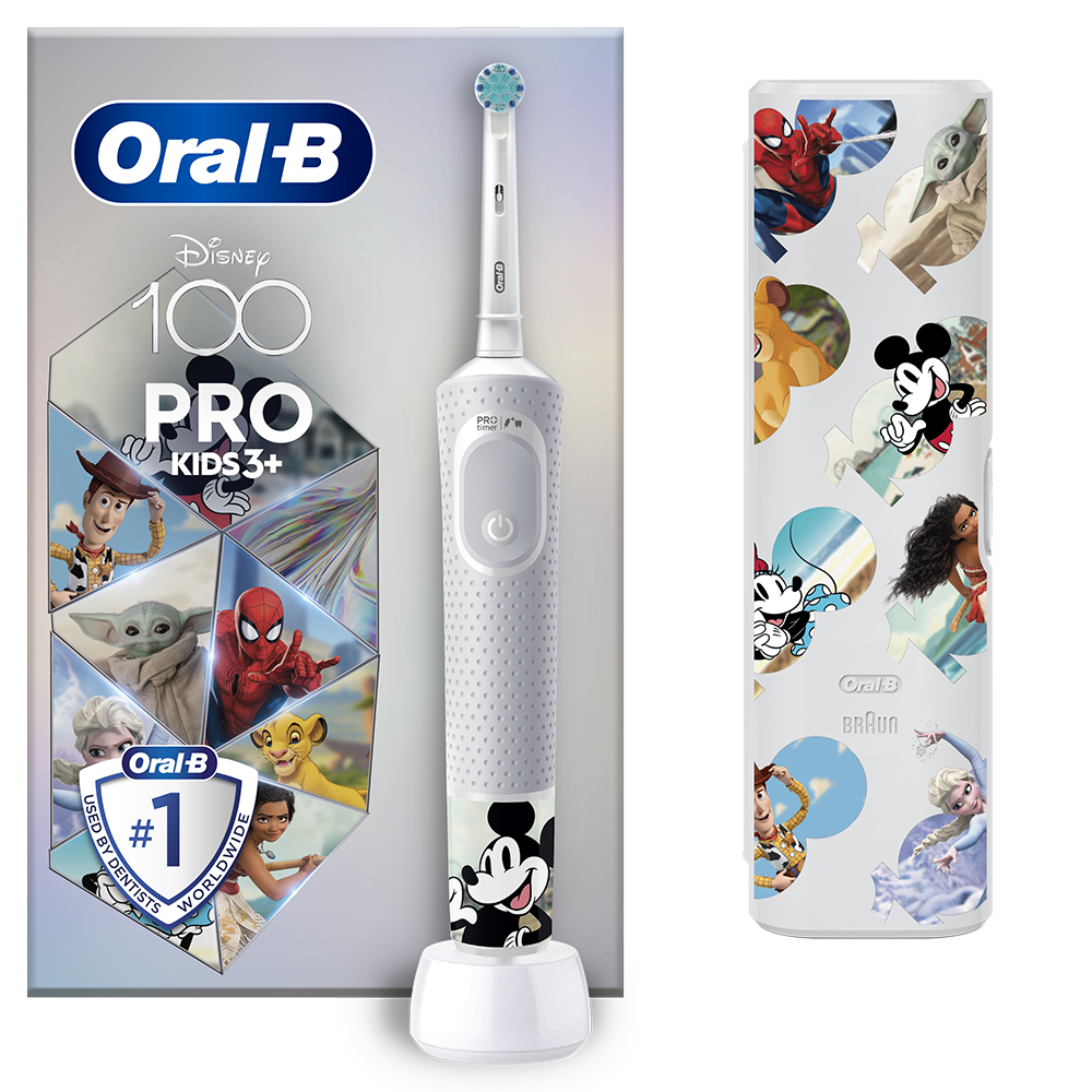 Periuta de dinti electrica pentru copii Oral-B Vitality Pro Kids Mickey 100 pentru copii, Curatare 2D, 2 programe, 1 capat, 4 autocolante, +3 ani, Alb