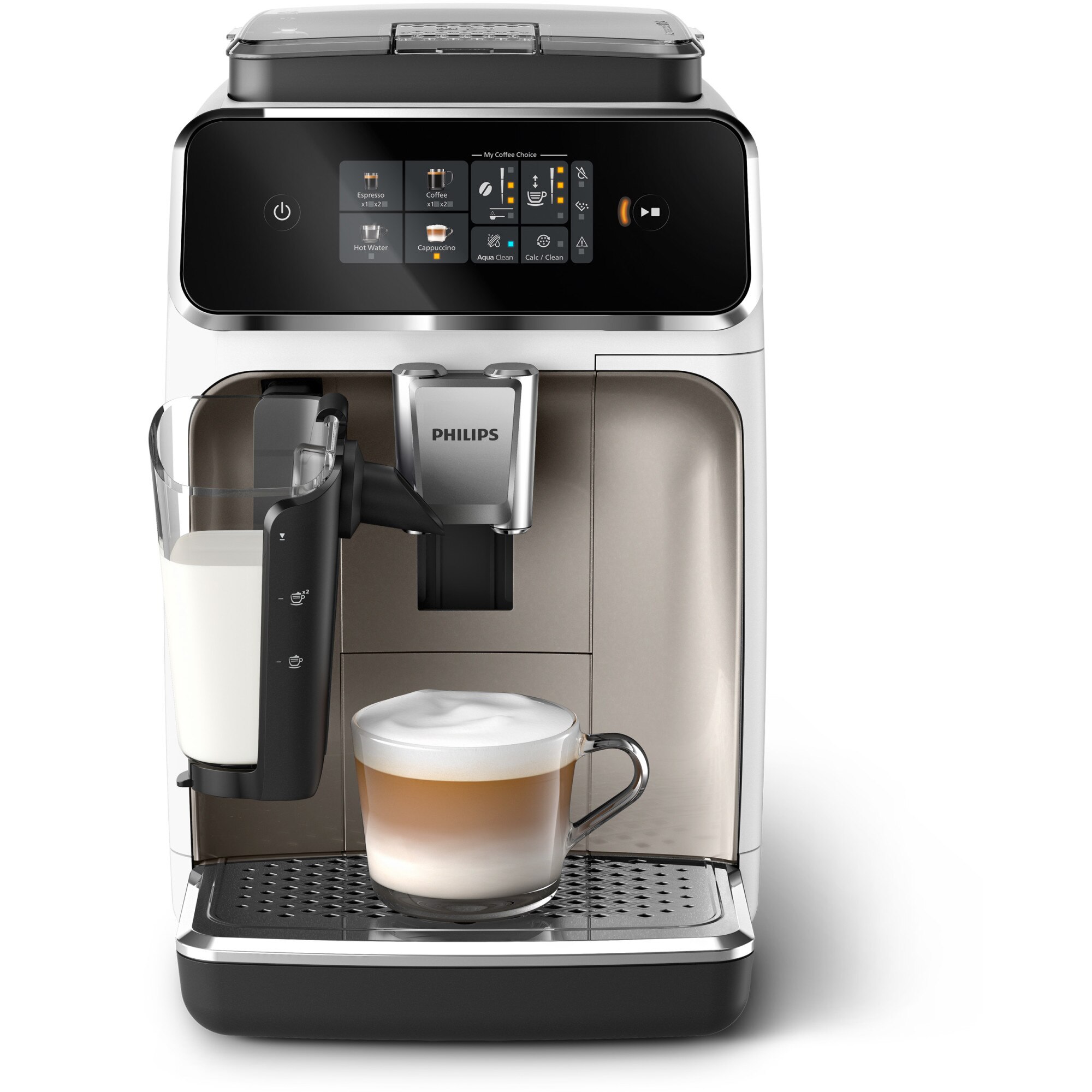 Philips automatic espresso machine series 2300 EP233340, LatteGO, 4 types of drinks, intuitive touch screen, SilentBrew technology, Coffee+ application, ceramic grinder, black and yellow