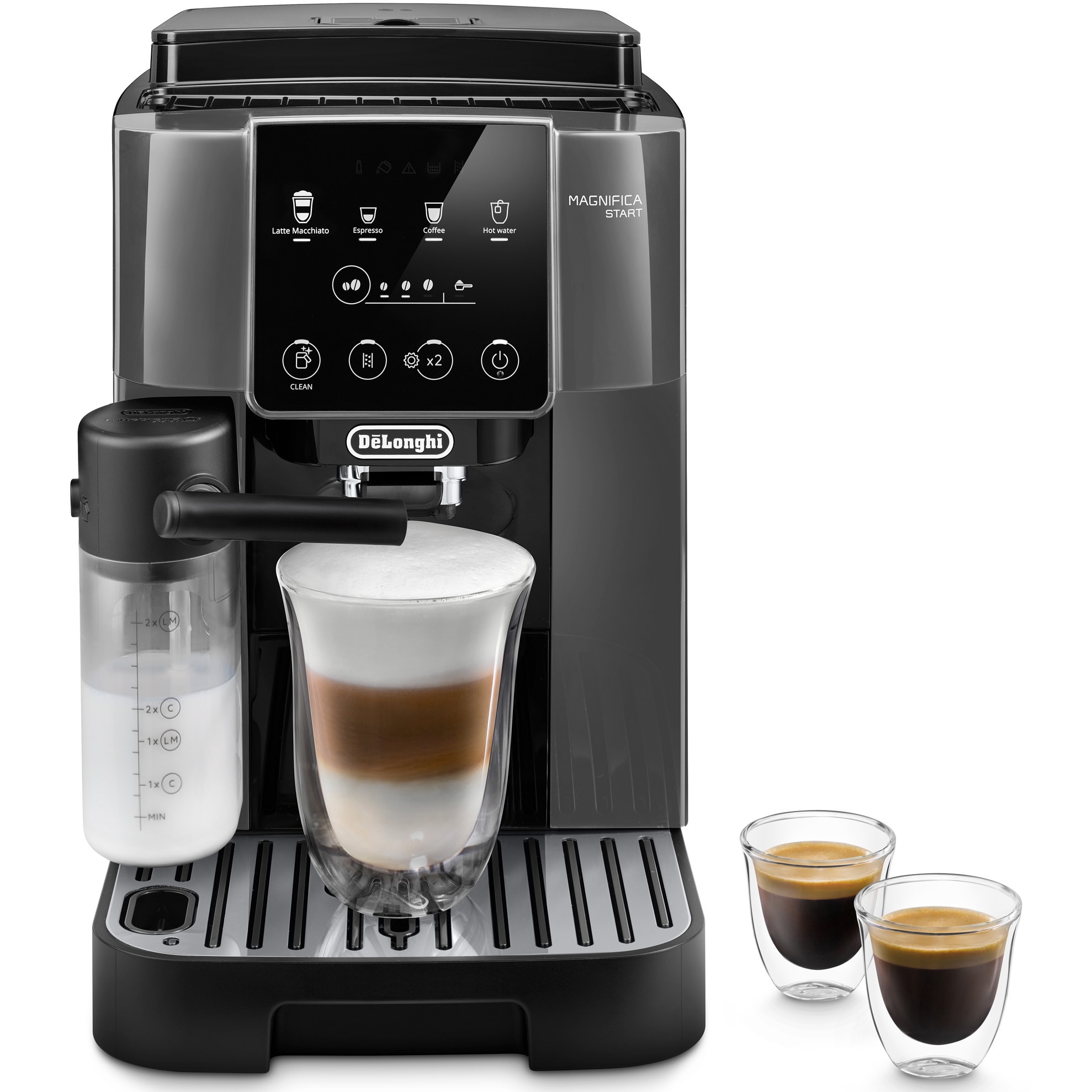 De'Longhi Magnifica Start Milk Ecam Espresso Machine, 1.8l, 15 Bar, 1450W, 5 Beverages, Black/Grey