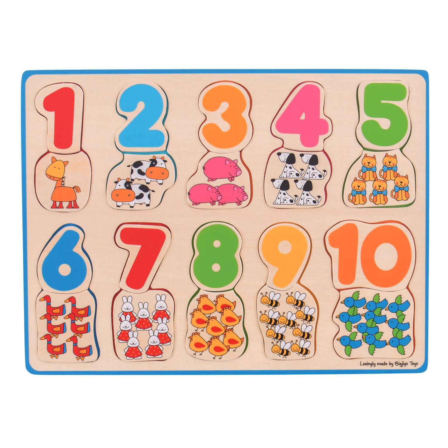 Puzzle din lemn BigJigs - Numere si culori, 20 piese
