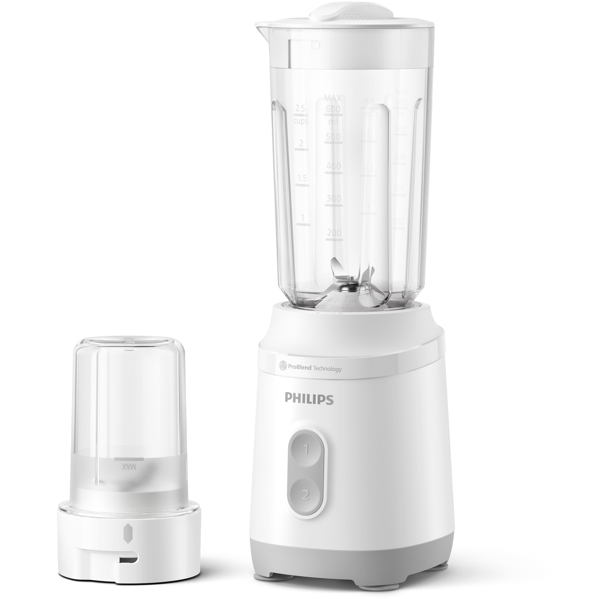 Philips HR2511/90 Blender 3000 series, 350W power, compact design, plastic container with maximum capacity 1L, 2 speeds, grinder accessory, silver color