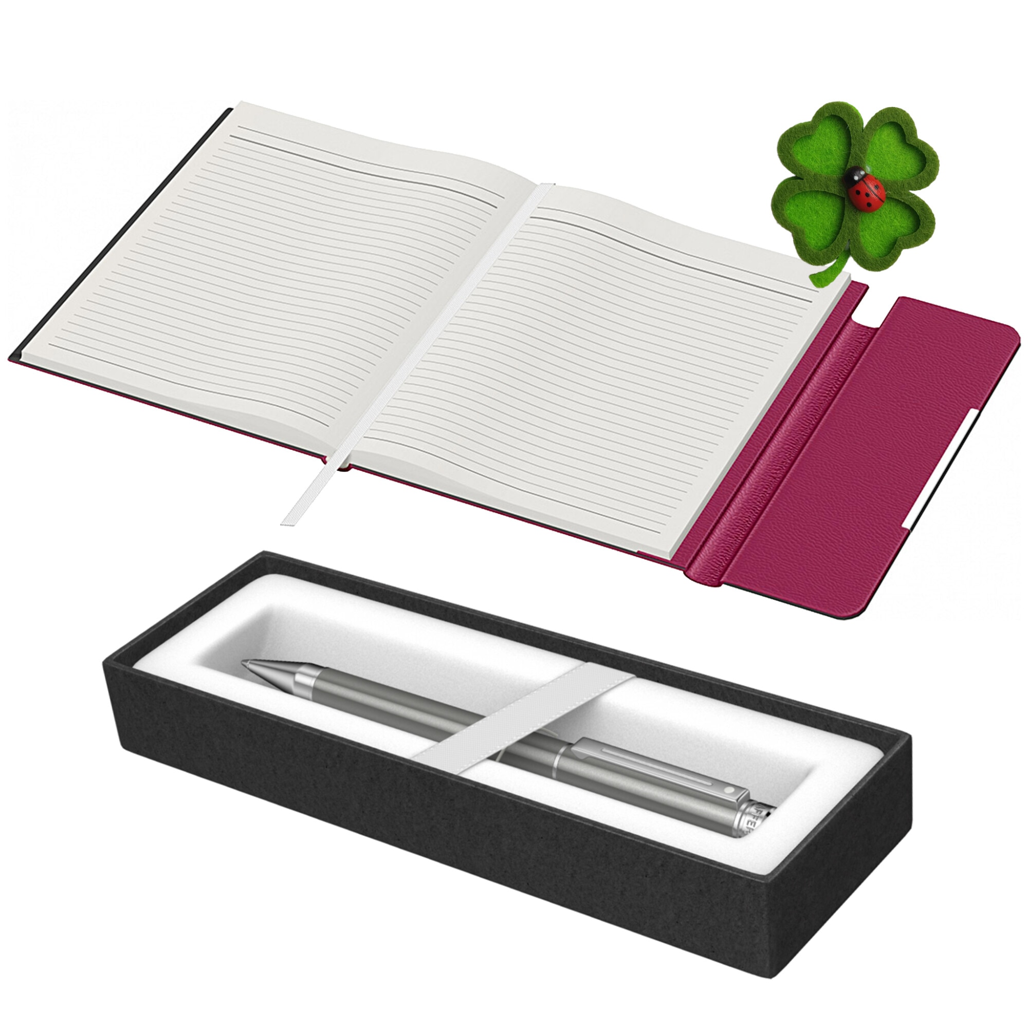 Set Sheaffer 200 Pen Grey + B6 pink folder + pencil case