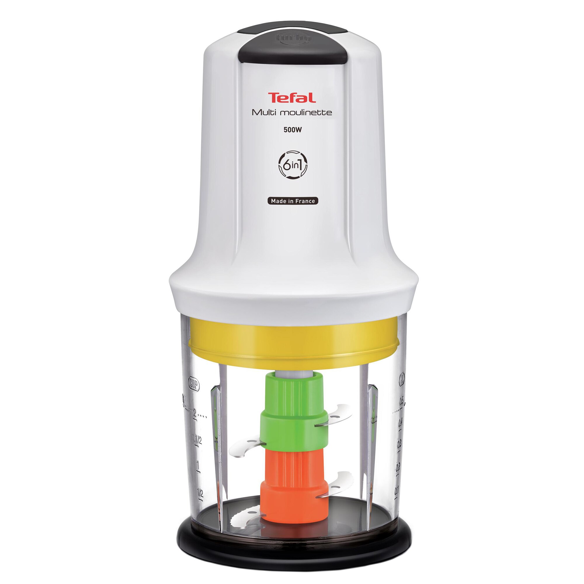 Tefal Moulinette 6 in 1 electric chopper MQ723138, 500W, 4 blades, 0.5L capacity, 6 cooking functions, Turbo function, sauce accessory, white