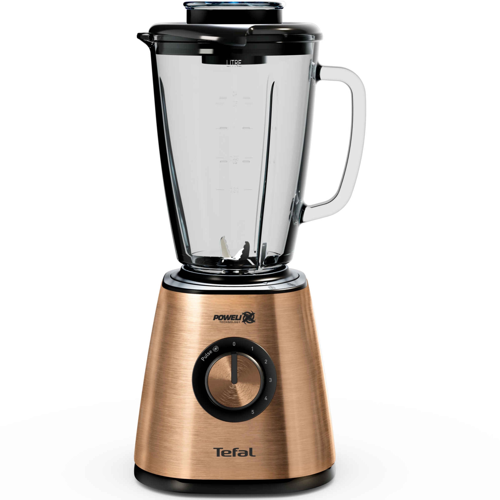 Tefal Blendforce Blender, 800W, 1.25L, 6 Powelix blades, 5 speeds, Pulse, ice crush, heat-resistant glass, black/brown
