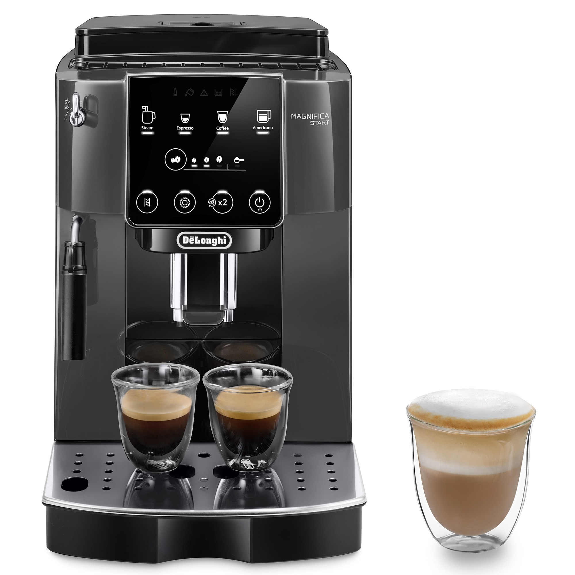 Espressor automat De’Longhi Magnifica Start ECAM 220.22.GB, 1450 W, 5 tipuri de bauturi, 15 bari, Sistem de spumare manual, Negru/gri