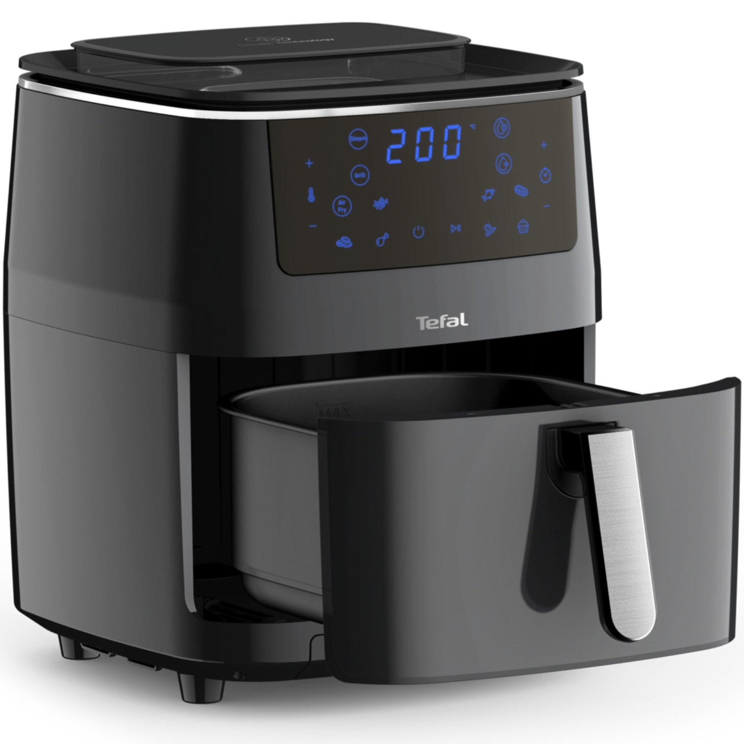 Tefal EasyFry Grill &amp; Steam FW201815 hot air fryer, 1700 W, 7 automatic programs, 6.5L capacity, ExtraCrisp technology, steam cooking function, black