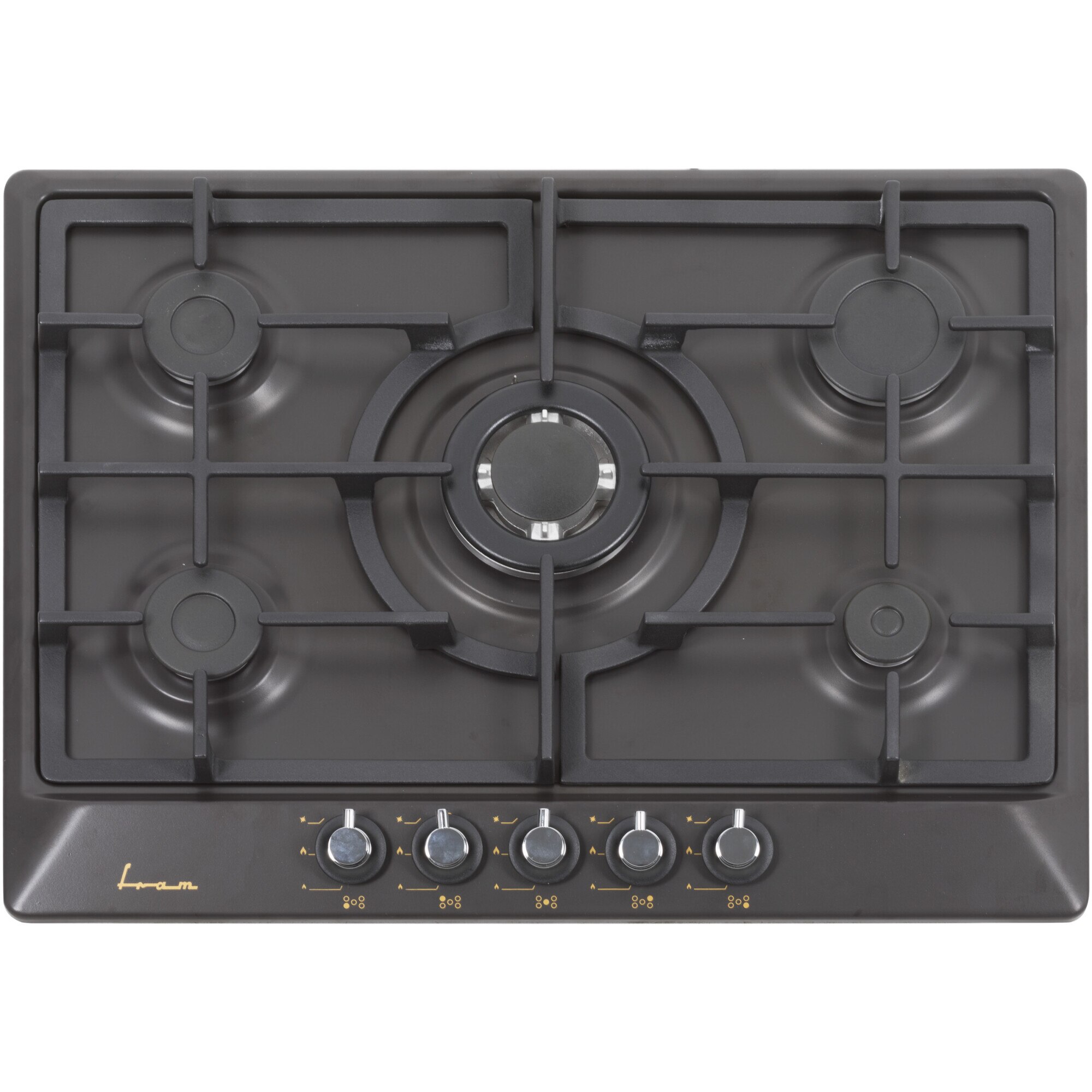 Plita incorporabila Fram FBH-S705IWF-RBK, Gaz, 5 arzatoare, Wok, Aprindere electrica, Gratar fonta, Duze GPL incluse, 70 cm, Negru