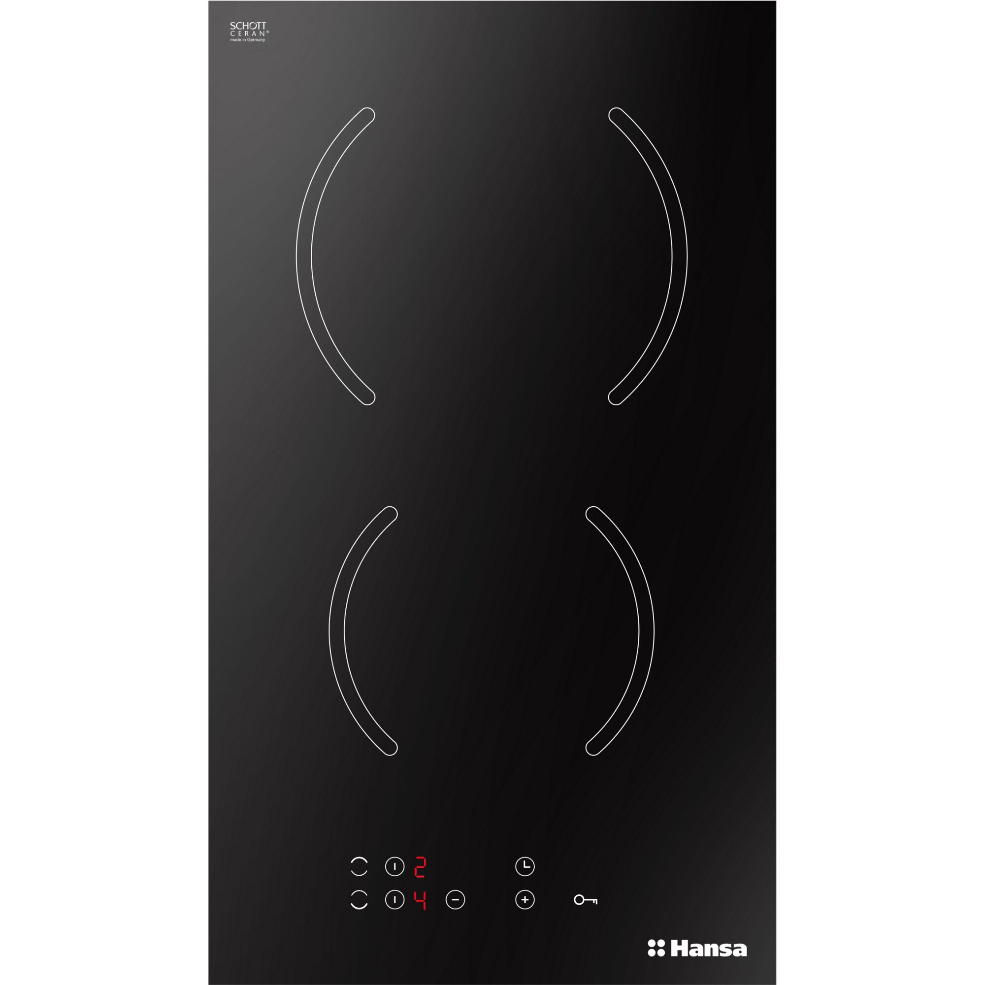 Plita incorporabila domino Hansa BHC36188, Vitroceramica, 2 zone de gatire, Control touch, Heat Control, Auto Boil, Timer, ChildLock, 30 cm, Sticla neagra