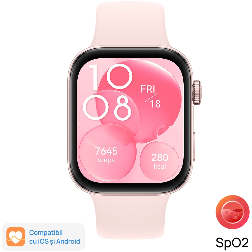 Smartwatch Huawei Watch FIT 3, Pink Body with Pink Fluoroelastomer Strap