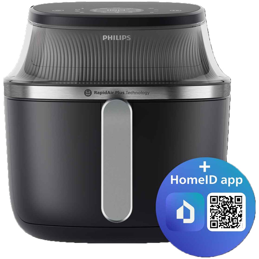 Philips Airfryer NA321/00 Oil-free fryer Series 3000, compact digital, 1400 W, 4.2L capacity, digital display, window, 16-in-1 cooking functions, 12 preset programs, easy cleaning, color: black with silver handle