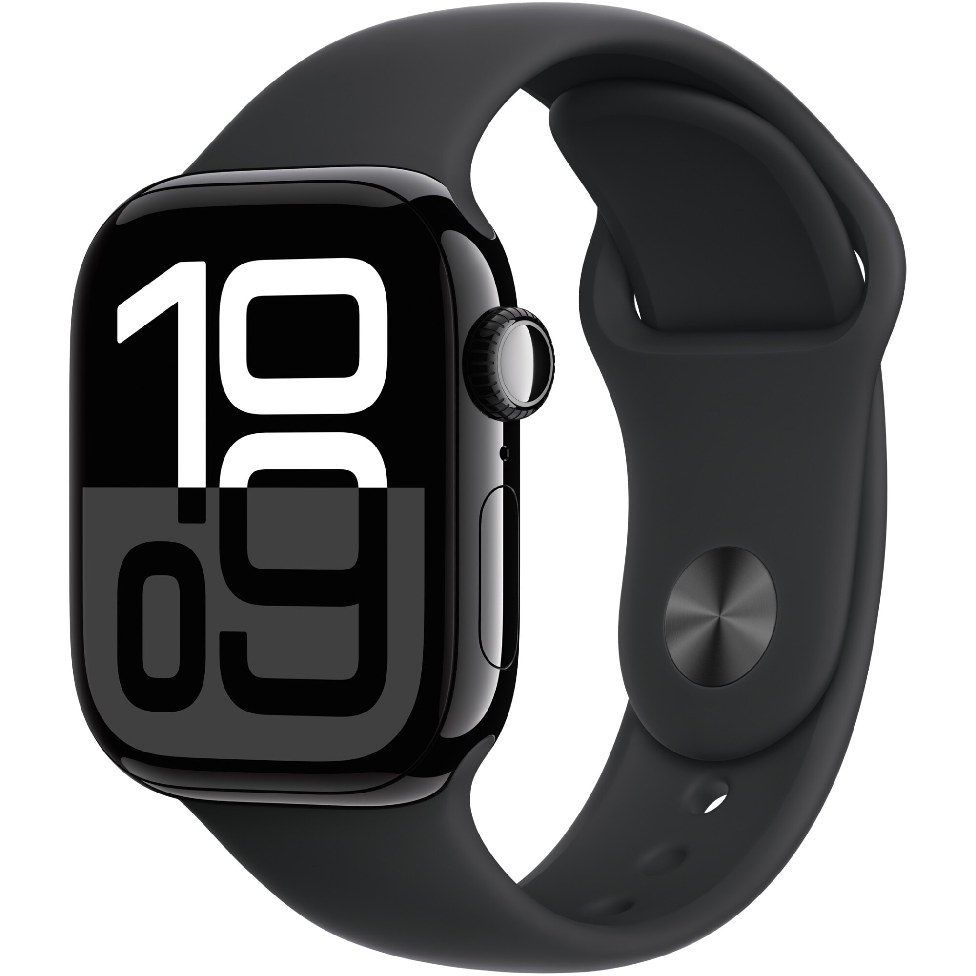 Apple Watch 10 GPS, Carcasa Jet Black Aluminium 42mm, Black Sport Band - S/M