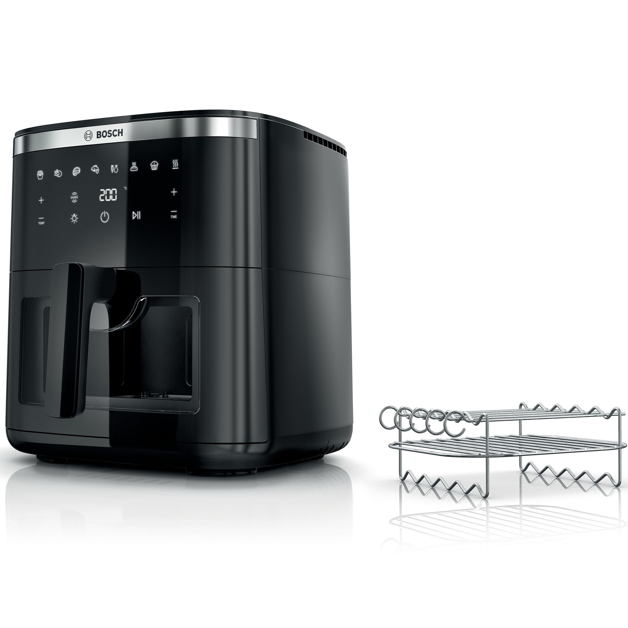 Bosch MAF671B1 hot air fryer, 1800W, 8 programs, 7.2 l capacity, grill set, Touch control, digital display, easy cleaning, monitoring window, Black